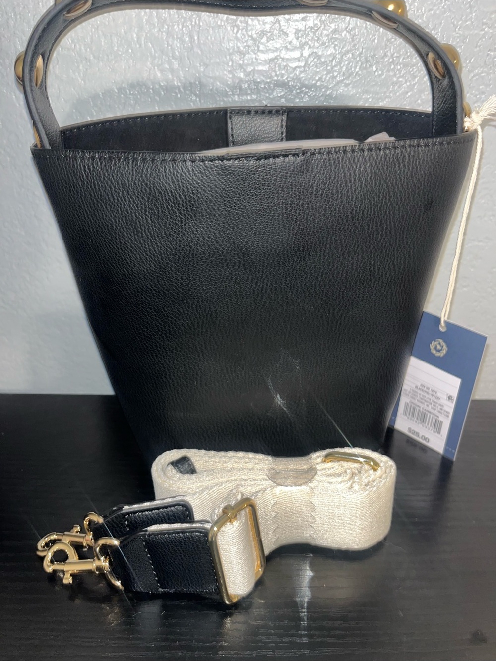 Universal Thread Black Bucket Crossbody with Cream Strap